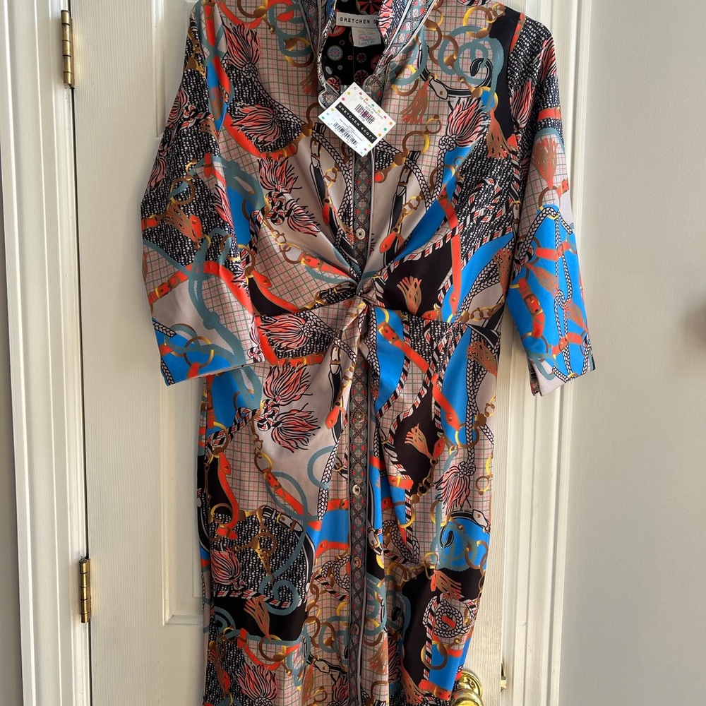 Gretchen Scott Designs iconic Multicolor Ditto pattern Twist and Shout Dress